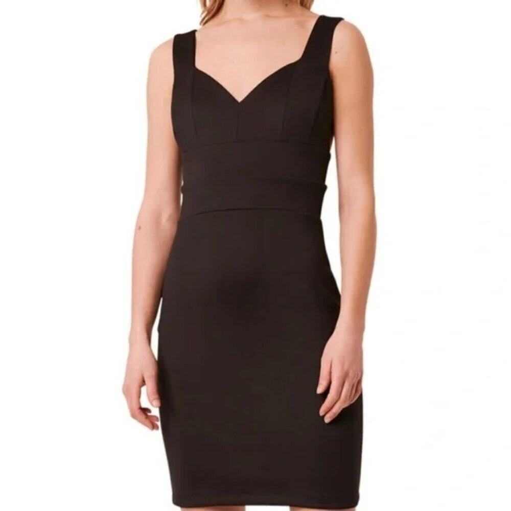 French Connection Black Simisola Cocktail Dress SZ 6 Bodycon Low Back LBD